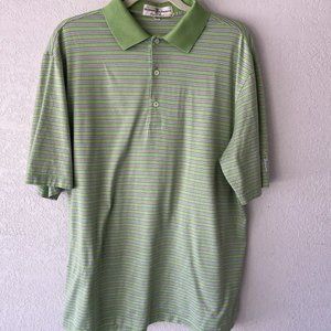 Fairway Greene Mens Golf Polo Shirt Green  Yellow Blue Striped 100% Cotton SZ L
